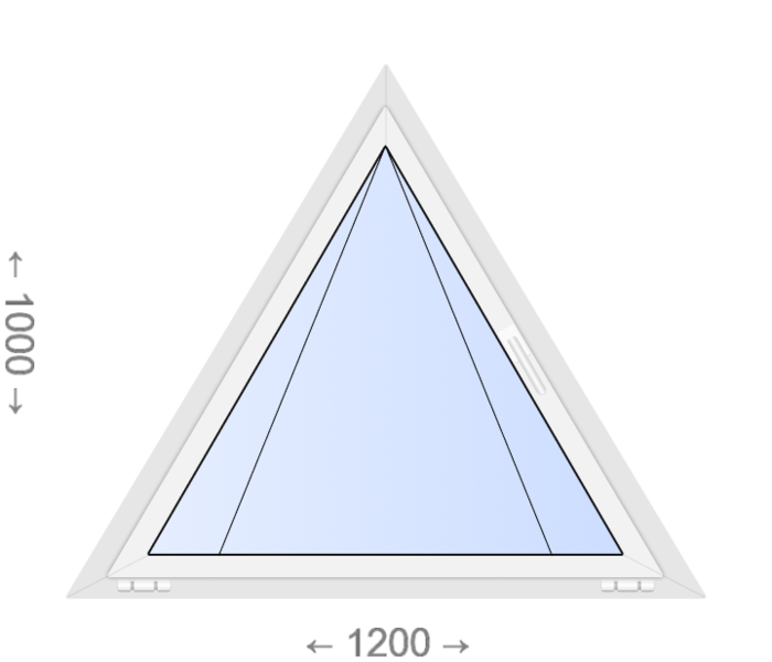 Откидное равнобедренное треугольное ПВХ окно 1200x1000 Trocal