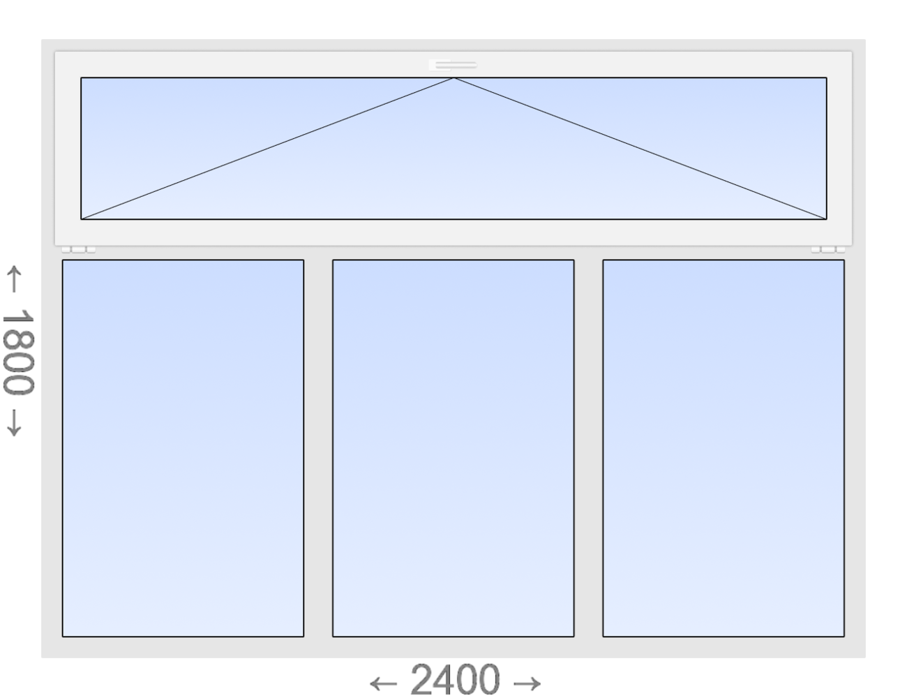 Трехстворчатое ПВХ окно с откидной фрамугой 2400x1800 Г-Г-Г Vitrage