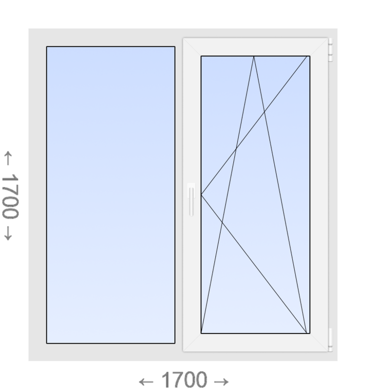 Двухстворчатое ПВХ окно 1700x1700 Г-ПО в рассрочку